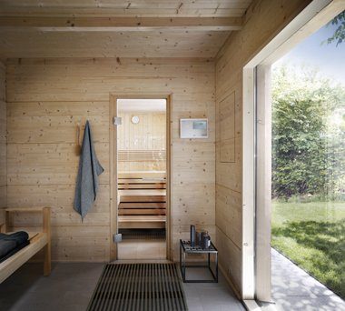 "Talo", das neue Gartenhaus mit Sauna von Klafs. Foto: Klafs